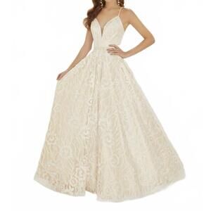 NEW HOUSE OF WU floral glitter tulle a-line gown in ivory/oyster